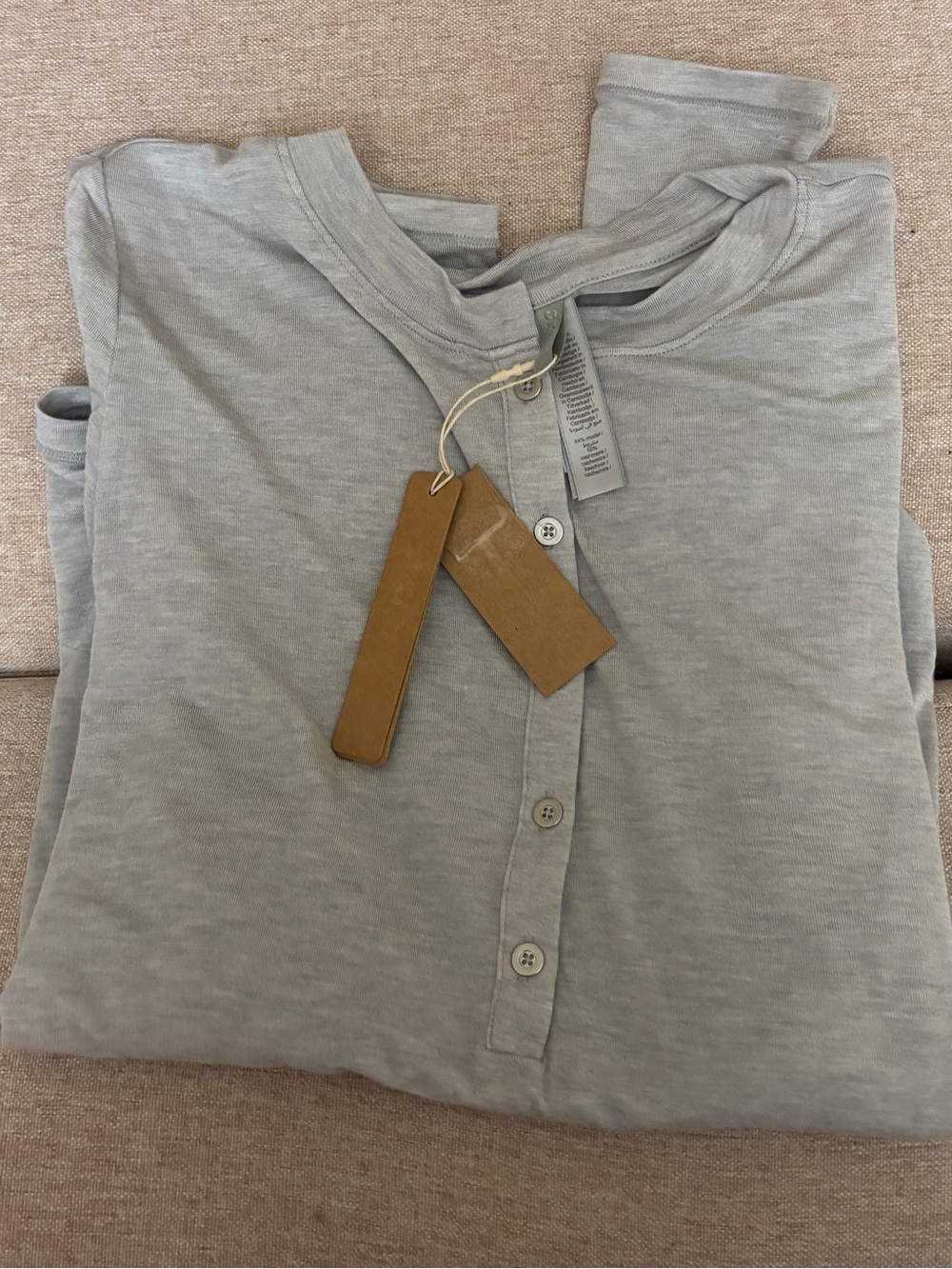 SKIMS Light Blue Long Sleeve Henley Top - Pale Gray - Picture 3 of 5
